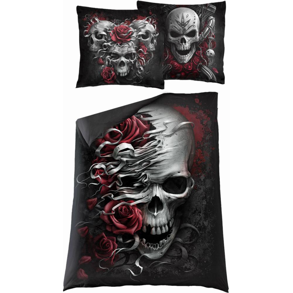 Spiral - SKULLS N' ROSES Dekbedovertrekset - Eenpersoons - Zwart